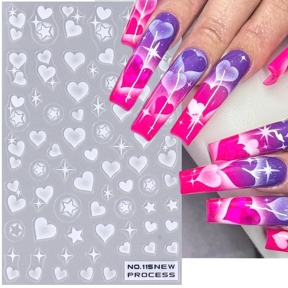 Nail Art Valentines Day - 2pcs 3D Heart Star Nail Stickers