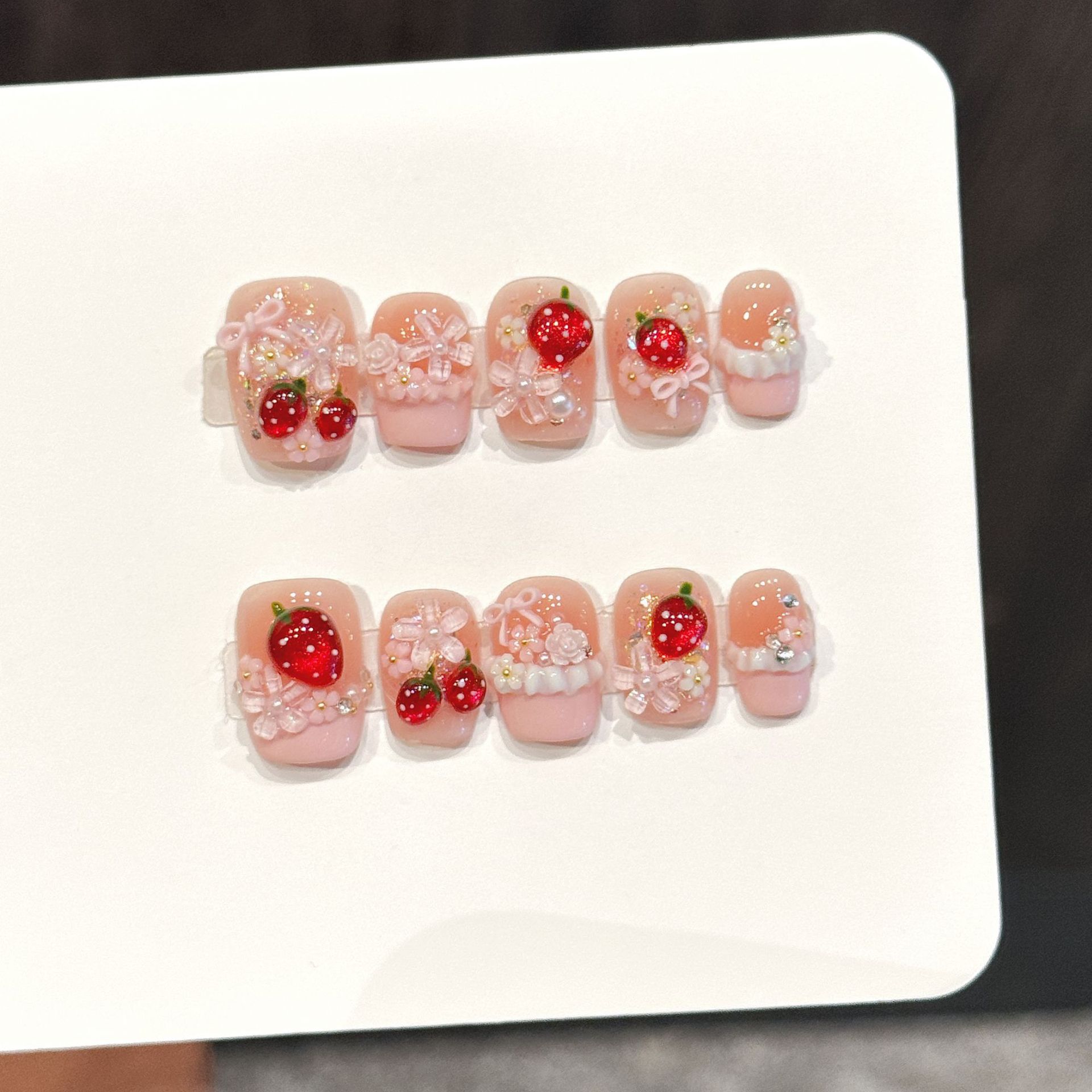 Nail Art Design - 10pcs Cute Red Strawberry Press On