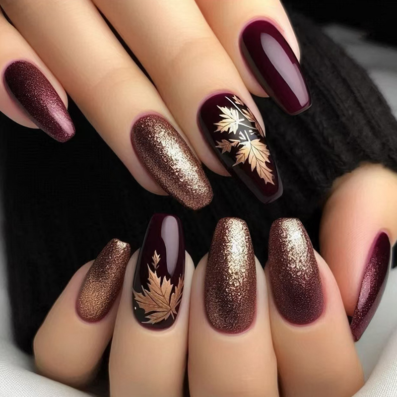 24pcs Elegant Burgundy Glitter - Nail Art Burgundy 评论和价格
