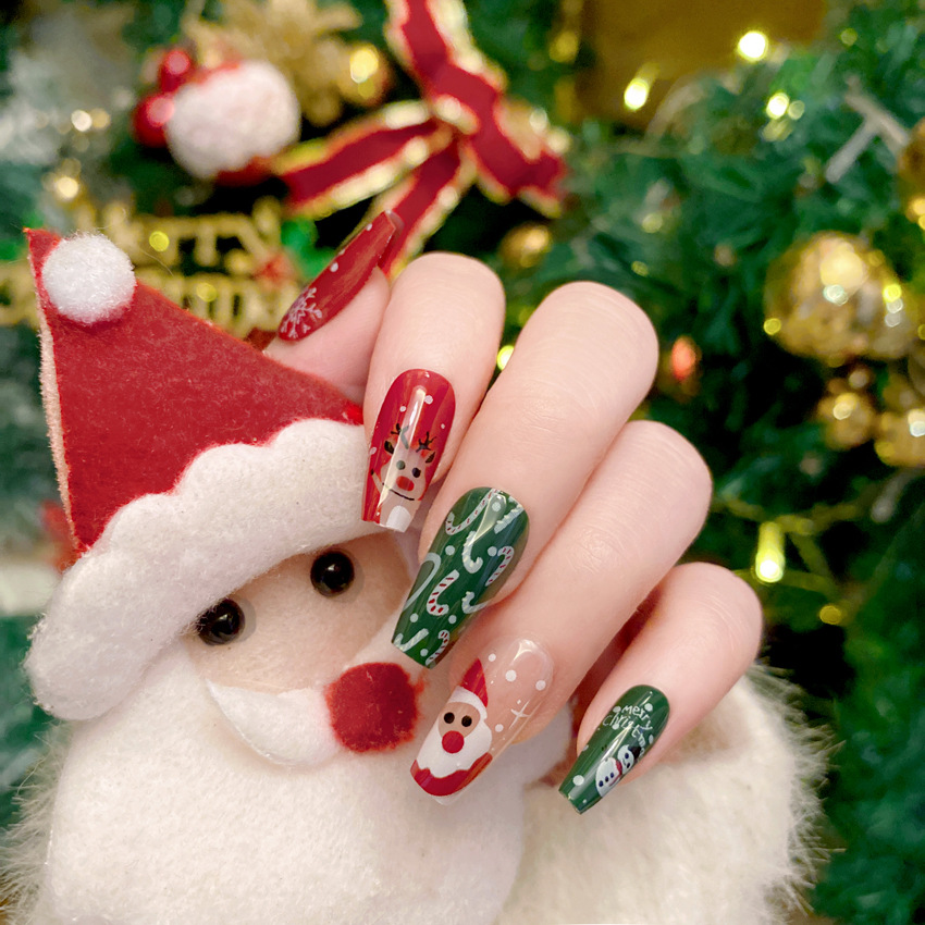 New Christmas Fake Nails Carto - Nail Art Burgundy 评论和价格
