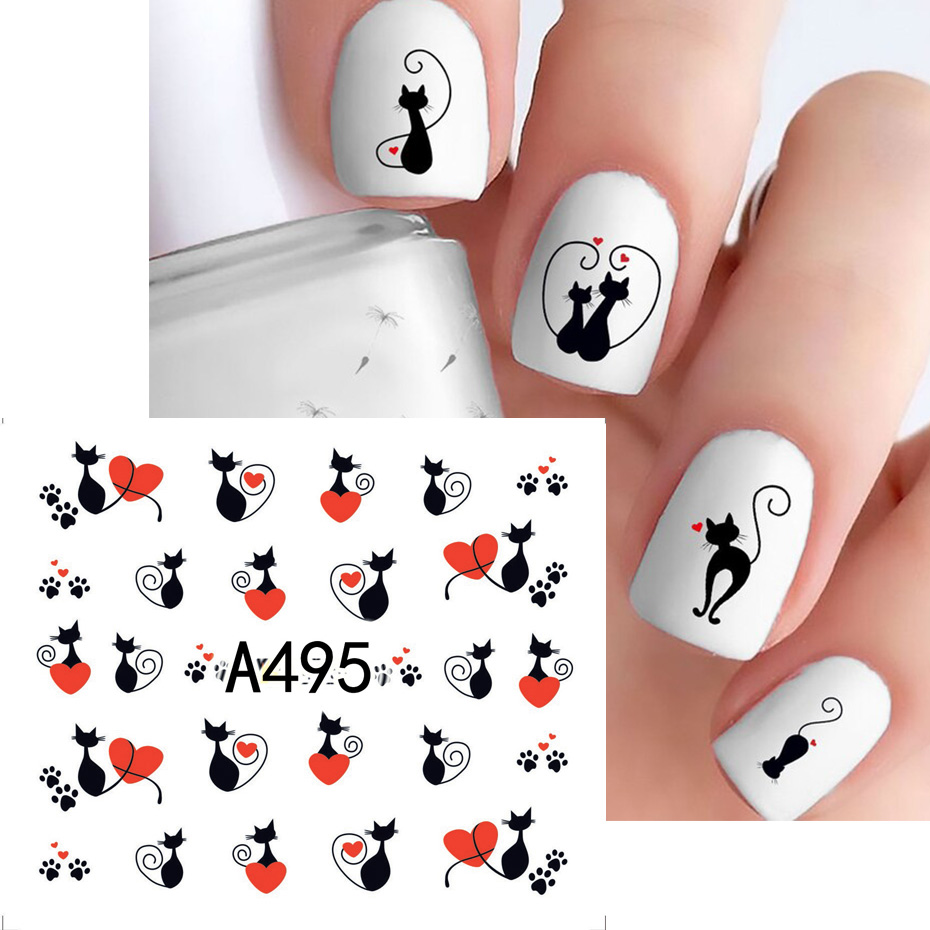 12pcs Black Cat Stickers Nail  - Nail Art Valentines Day 评论和价格