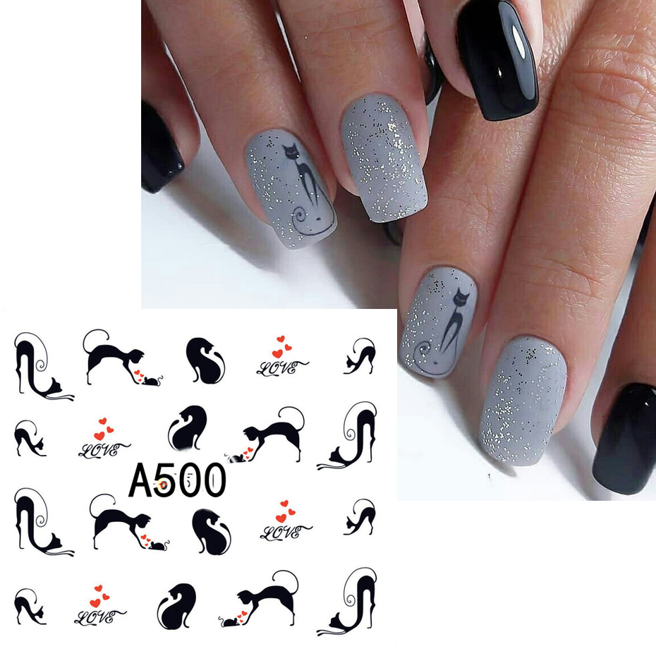 12pcs Black Cat Stickers Nail  - Nail Art Valentines Day 评论和价格