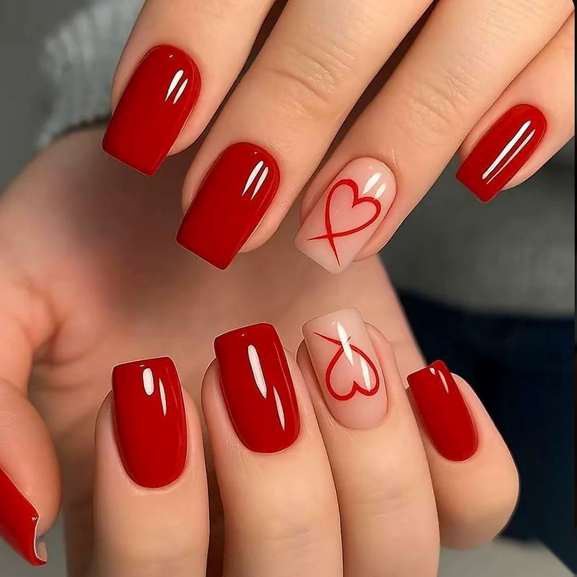 24Pcs Short Square Glossy Vale - Nail Art Valentines Day 评论和价格