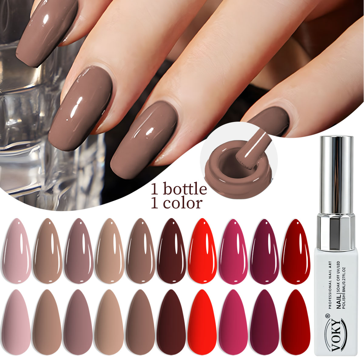 VOKY New 8ml Glass Bottle Gel  - Nail Art Burgundy 评论和价格