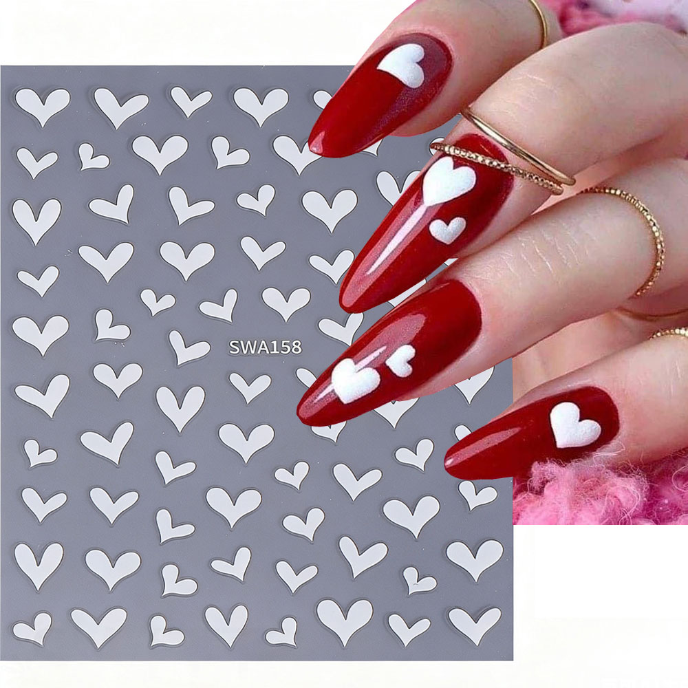 3D White Heart Valentine's Day - Nail Art Valentines Day 评论和价格