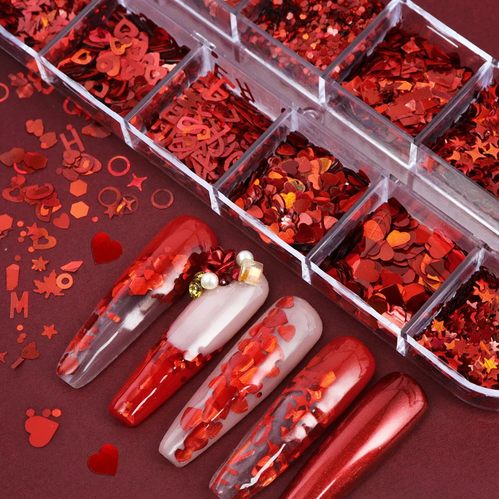 Holographic Red Nail Art Glitt - Nail Art Valentines Day 评论和价格