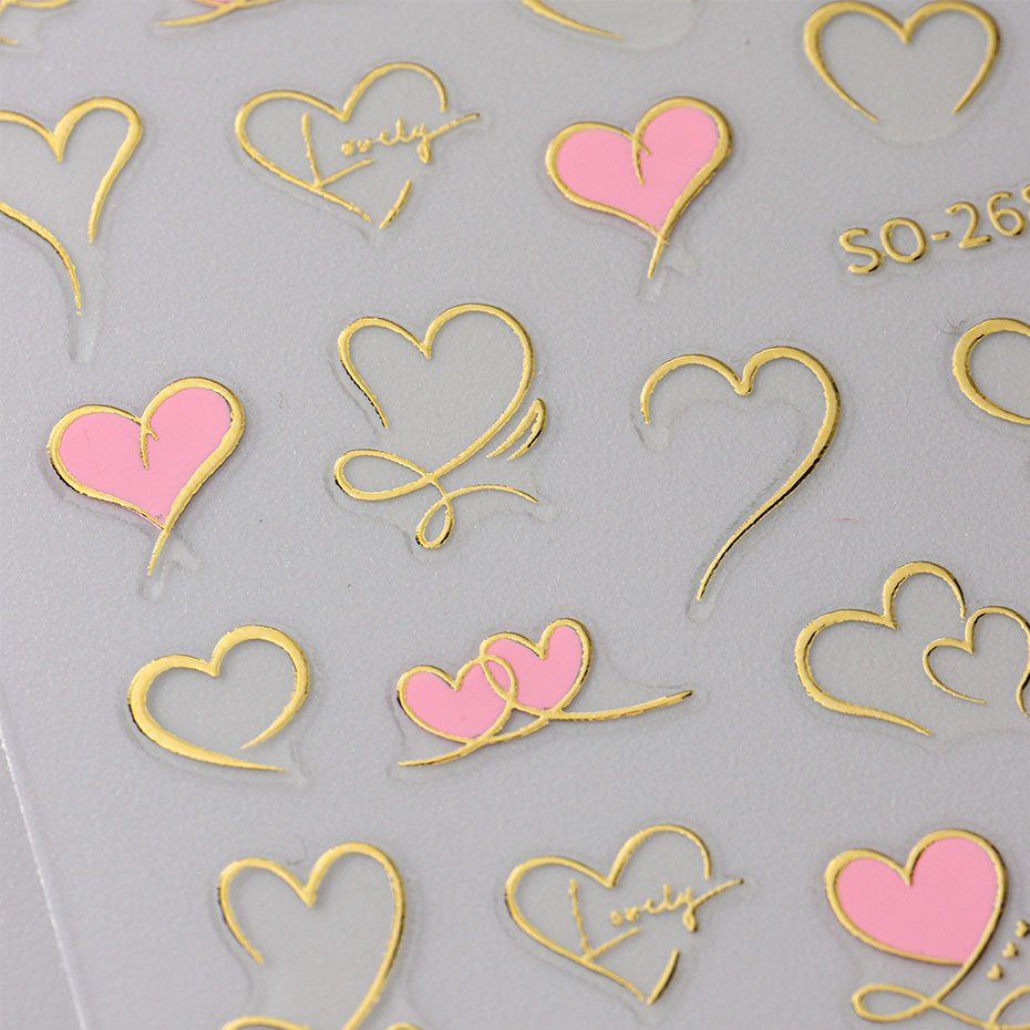 3pcs Y2K Gold Wave Line Heart  - Nail Art Valentines Day 评论和价格